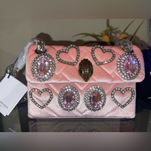 Ted Baker Pink Jeweled Quilted Velvet Shoulder Bag